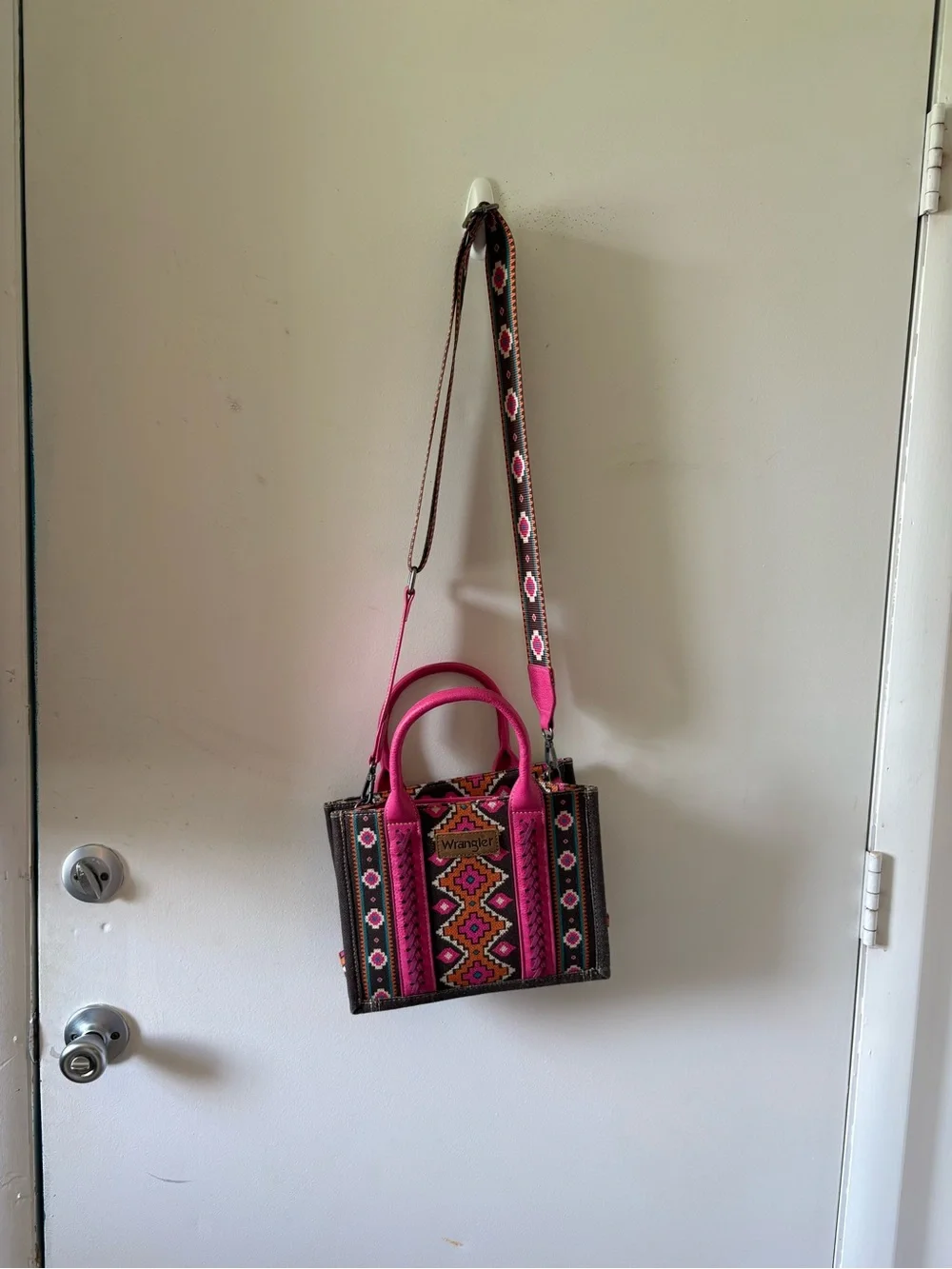 Wrangler Pink and Brown Aztec-Pattern Satchel